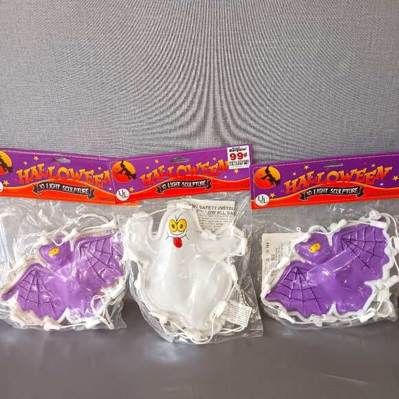 VTG Halloween Lot Light-up Sculpture Set of 3 Bat Ghost Indoor String Lights 90s - Picture 1 of 9